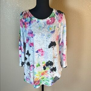 Impulse California White Floral Print Button Down Shirt w/ Pockets